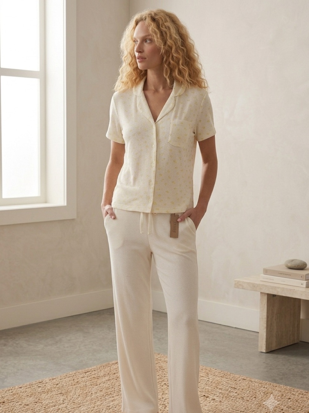 NWT SKIMS Soft Lounge Ribbed Pajama Set - Garden Floral & Marble Size Medium - Picture 5 of 8